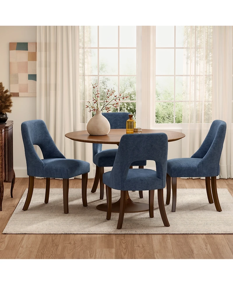 Flynama Set of 2 Chenille Tufted Rubberwood Legs Space-Saving Dining Chairs