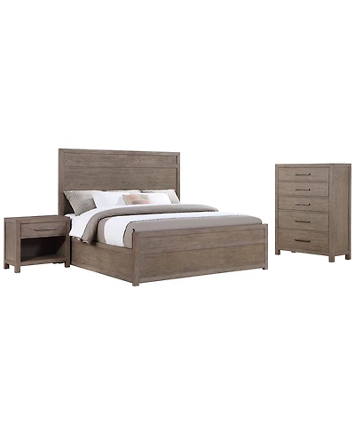 Adler Driftwood Oak Veneer 3-Piece Bedroom Set, King Macy's Exclusive