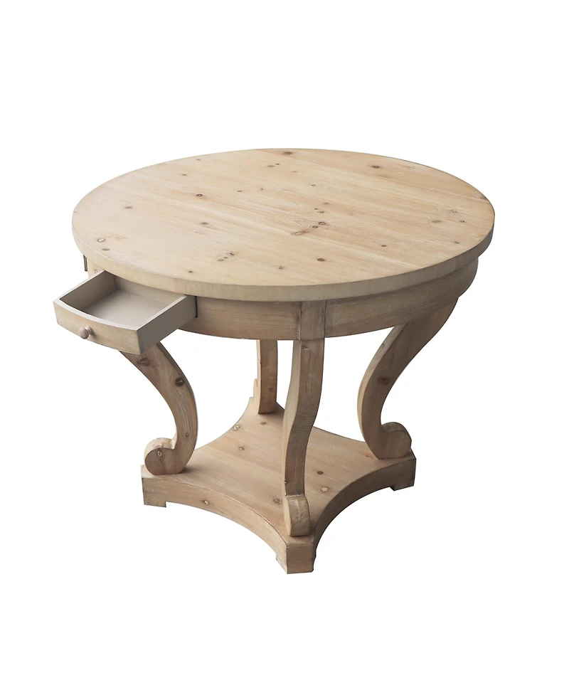 Flynama Farmhouse Round End Table 2 Drawer Mdf Veneer Accent Side Table Natural Wood