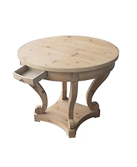 Flynama Farmhouse Round End Table 2 Drawer Mdf Veneer Accent Side Table Natural Wood