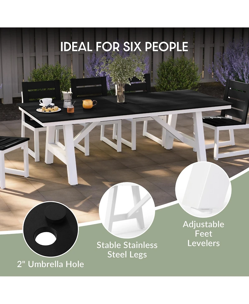 WestinTrends 9-Piece Hdpe Outdoor Furniture Patio Dining Table With Umbrella Hole and Chairs Set For 8