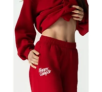 The Happy Camp3r Juniors' Puff-Print Wide-Leg Sweatpants