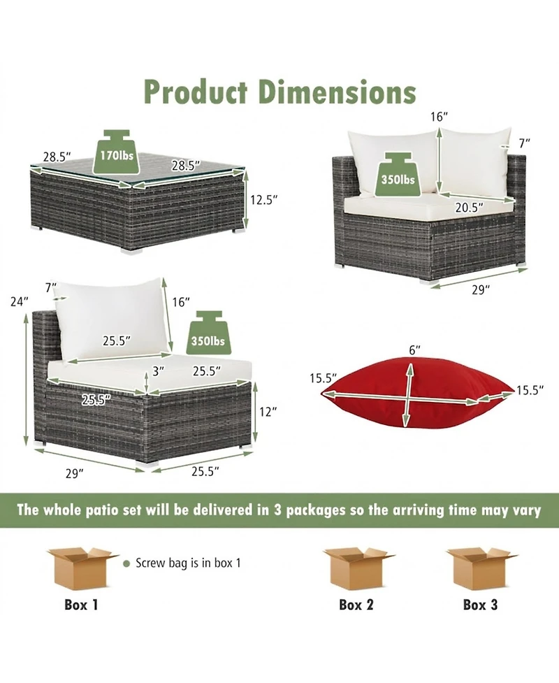 Gouun Patio Rattan Furniture Set Sectional Sofa Garden Cushioned Layout