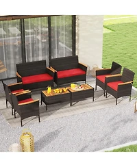 Gouun Patio Wicker Sofa Set 4 Armchairs 2 Loveseats and 2 Side Tables