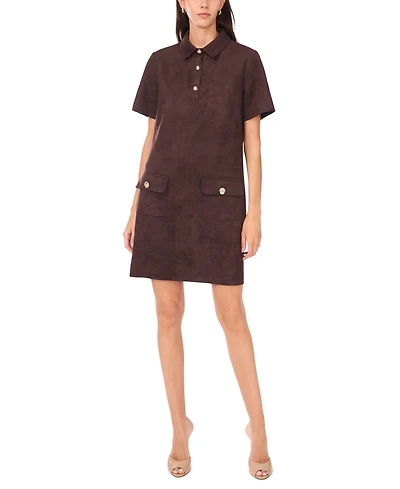 Msk Petite Scuba Crepe Collared Short-Sleeve Shift Dress
