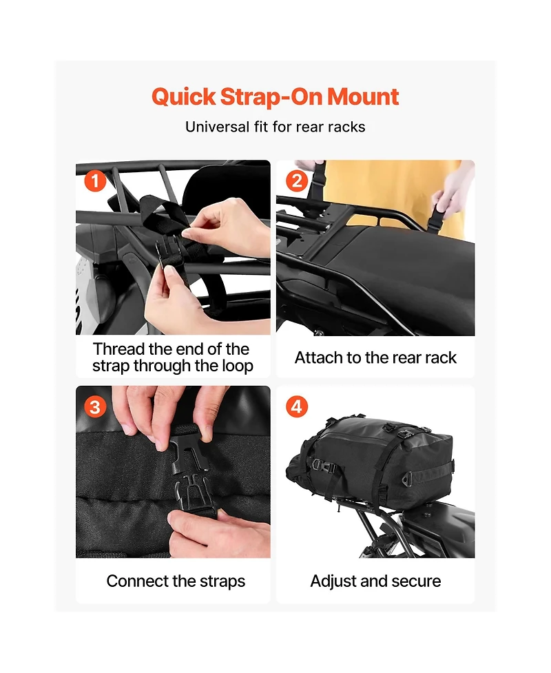 Sugift 30 L Motorcycle Tail Bag Waterproof Rear Seat Luggage with Rain Cover 17.7 x 11.8 x 7.9.