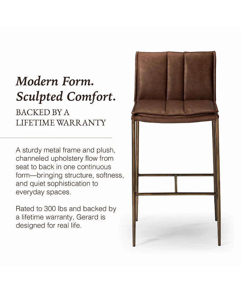 Maven Lane 29" Gerard Channeled Faux Leather Upholstered Bar Stool with Back