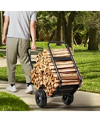 Slickblue Rolling Firewood Rack Cart with Cover for Indoor Outdoor Wood Storage