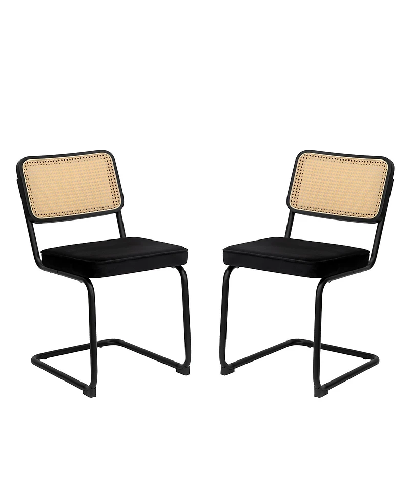Flynama Set of 2 Velvet Rattan Cantilever Dining Chairs