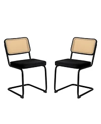 Flynama Set of 2 Velvet Rattan Cantilever Dining Chairs