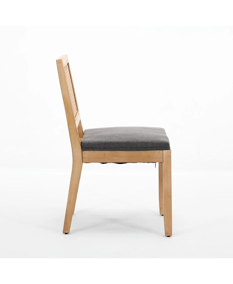 Flynama Set of 2 Hardwood Linen Upholstered Cane Rattan Dining Side Chairs