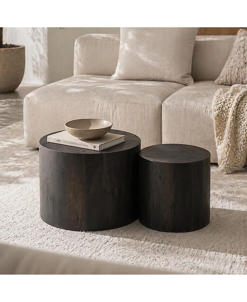 Flynama Set of 2 Nesting Round Coffee Tables Mdf Modern Space Saving Living Room Tables