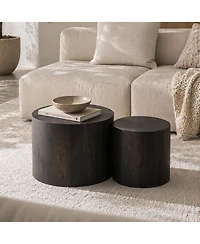 Flynama Set of 2 Nesting Round Coffee Tables Mdf Modern Space Saving Living Room Tables