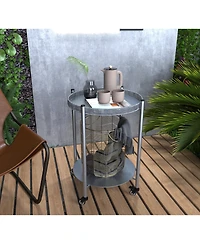 flynama 2-Tier Movable Round Side Table with Lockable Wheels