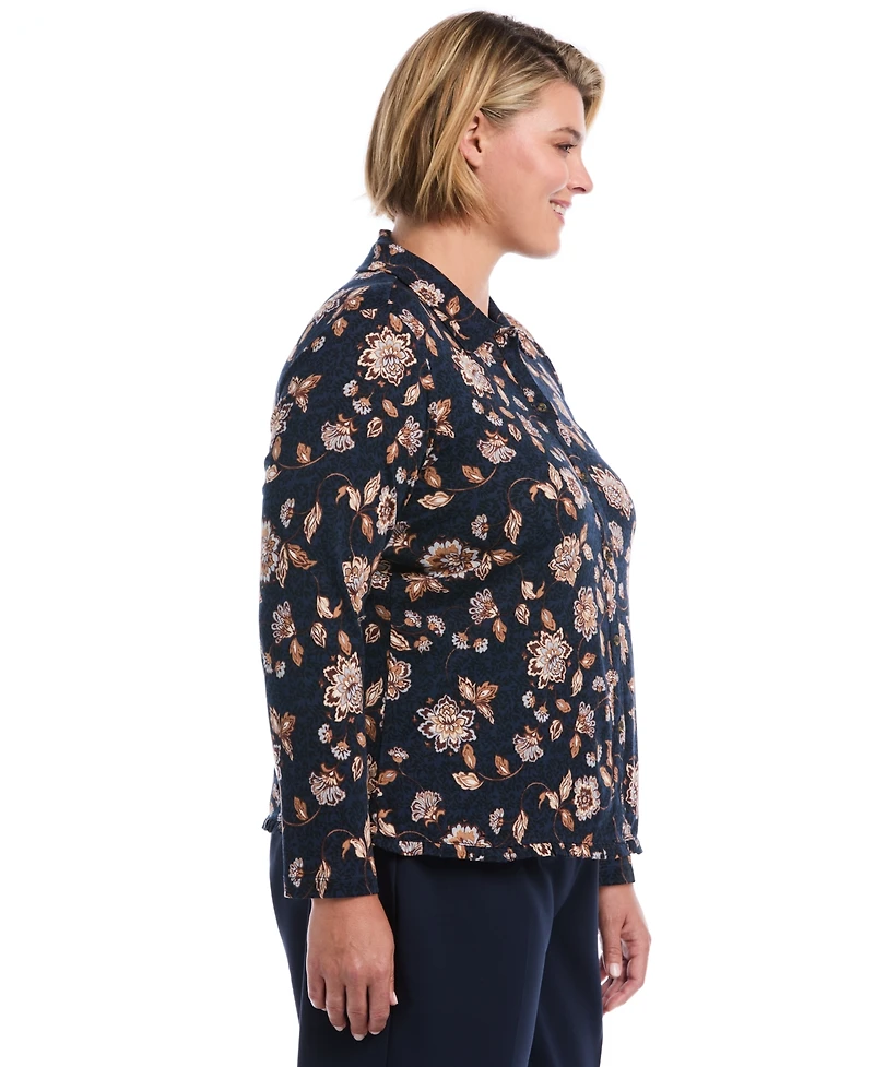 Rafaella Plus Floral Long-Sleeve Button-Up Blouse
