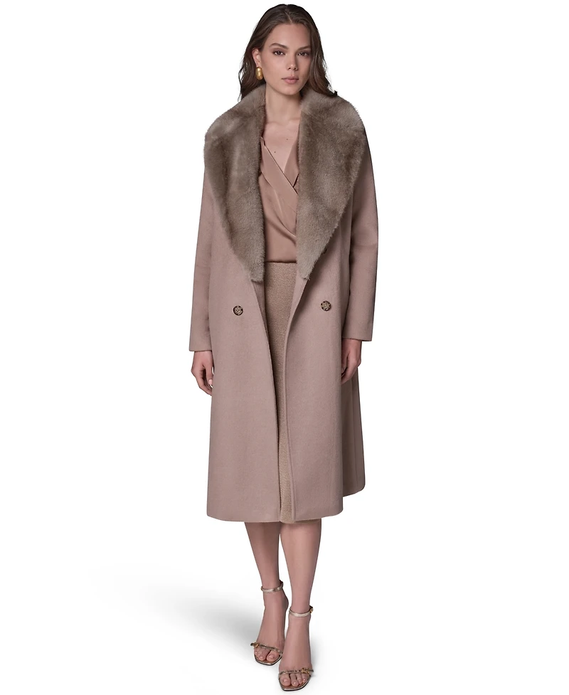 Donna Karan New York Women's Wool-Blend Faux-Fur-Collar Coat