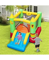 Gymax Inflatable Bounce House with Slide Jumping Area and Basketball Hoop Blower Excluded