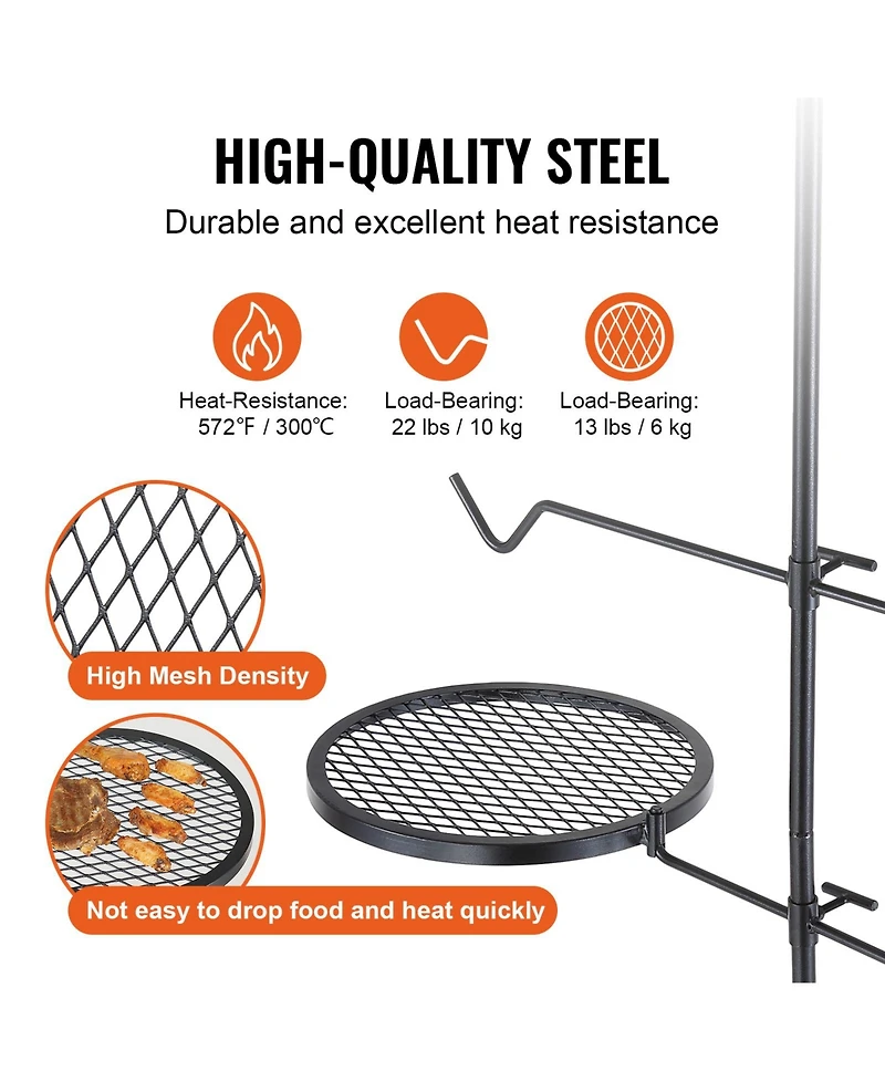 Sugift Swivel Campfire Grill Heavy Duty Steel Fire Pit Grill Grate 360 Adjustable Portable Outdoor Bbq