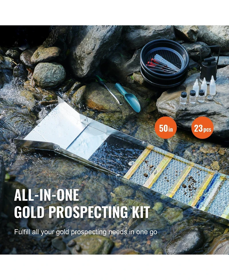 Sugift 50 Inch 23-Piece Folding Sluice Box Gold Panning Kit With Classifier Screen Magnet Backpack
