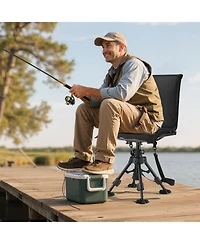 Sugift 360degree(s) Silent Swivel Foldable Hunting Chair Height Adjustable Steel Frame 350 Lbs Capacity