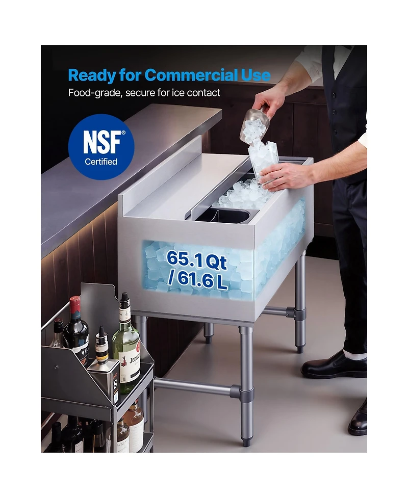 Sugift Commercial 65.1 Qt Ice Bin 24 x 19 x 33 inches Stainless Steel Cooler Cart with Sliding Lid