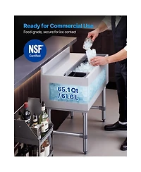 Sugift Commercial 65.1 Qt Ice Bin 24 x 19 x 33 inches Stainless Steel Cooler Cart with Sliding Lid