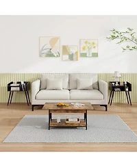 Gouun Mid Century Modern Nightstand with Two-Tier Open Shelves and Side Shelf