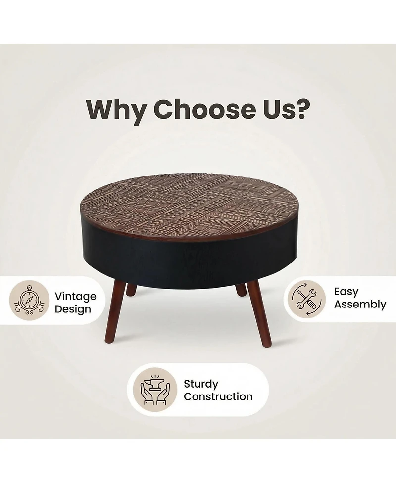 Flynama 31.5 Inch Round Carved Coffee Table