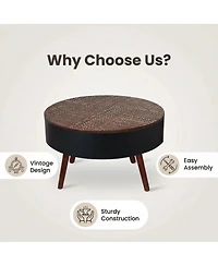 Flynama 31.5 Inch Round Carved Coffee Table