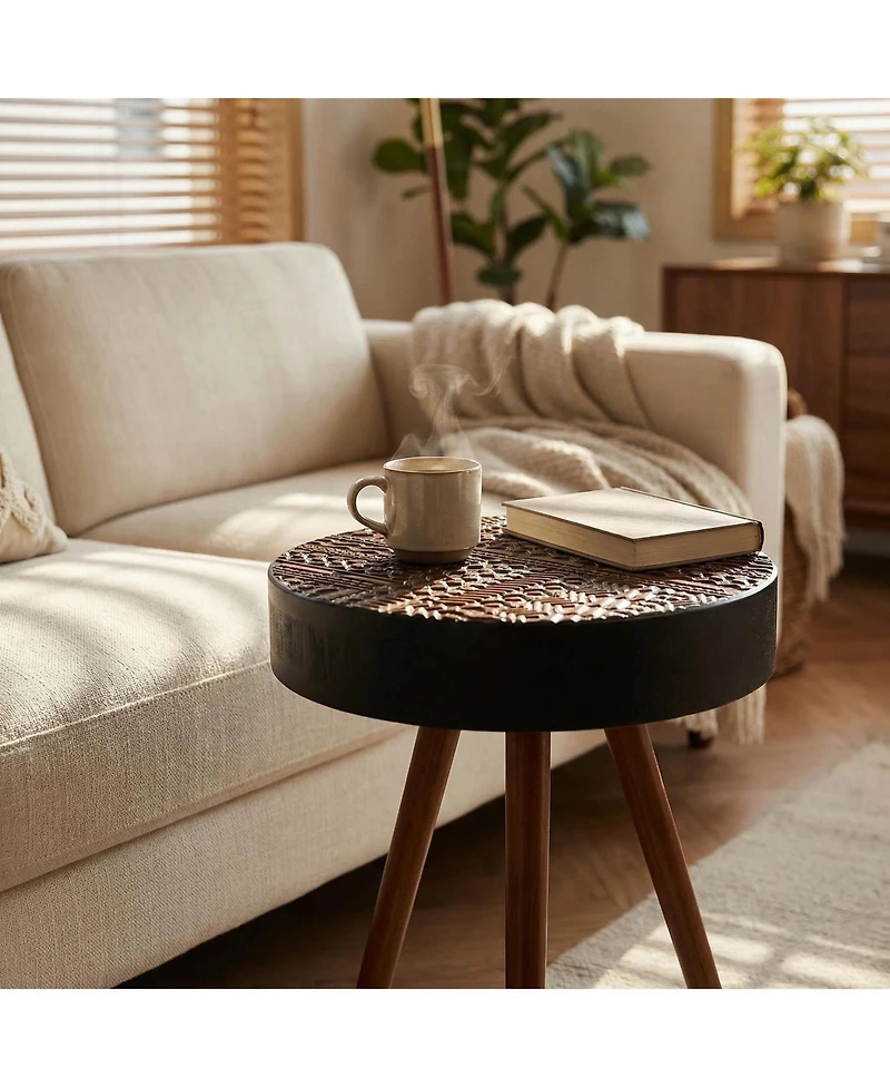 flynama 15.7" Mini Round Wooden Side Table