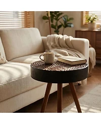 flynama 15.7" Mini Round Wooden Side Table