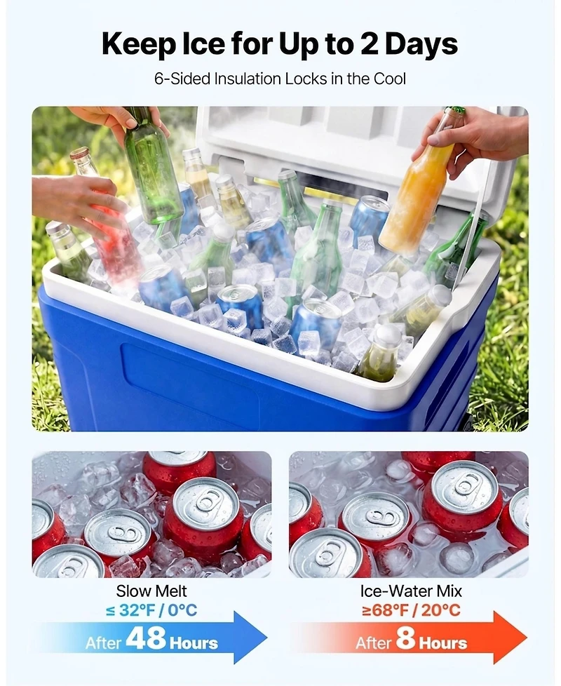 Sugift 45QT Portable Rolling Hard Cooler with Wheels Leak-Resistant 48 Hour Ice Retention Insulated Chest