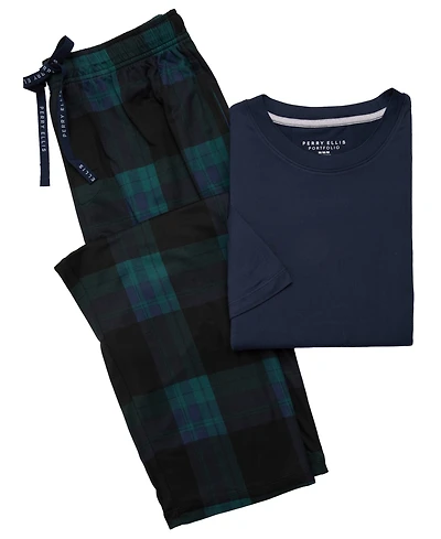 Perry Ellis Portfolio Men's Crewneck Short-Sleeve T-Shirt and Plaid Pants, 2-Piece Set