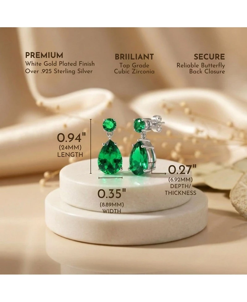 Sterling Silver Oval Shaped Cubic Zirconia Accent Drop Earrings