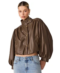 Steve Madden Women's DeeDee Cropped Puff-Sleeve Faux Leather Jacket