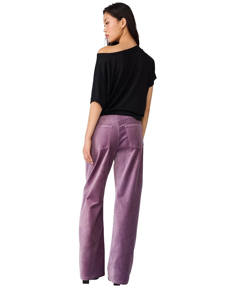 Steve Madden Women's Sydnee Velvet High-Waist Wide-Leg Pants