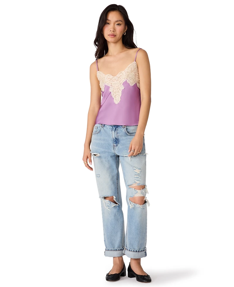 Steve Madden Women's Miriah Satin Sweetheart Neck Lace-Trim Camisole Top