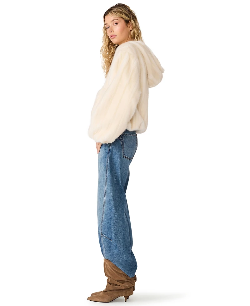 Steve Madden Women's Carmilla Hooded Faux-Fur Cropped Jacket
