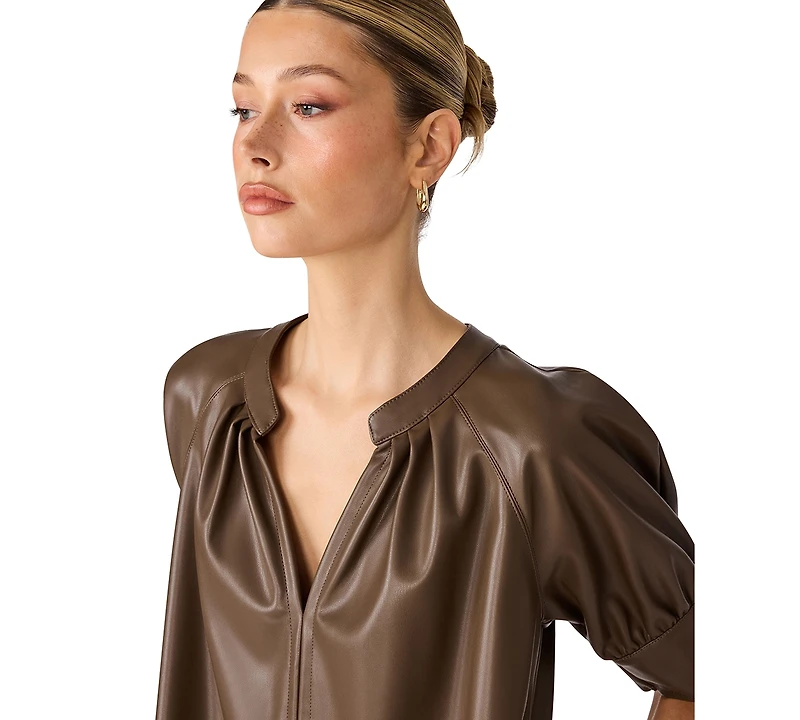 Steve Madden Women's Sharleene Puff-Sleeve Polyurethane Mini Dress