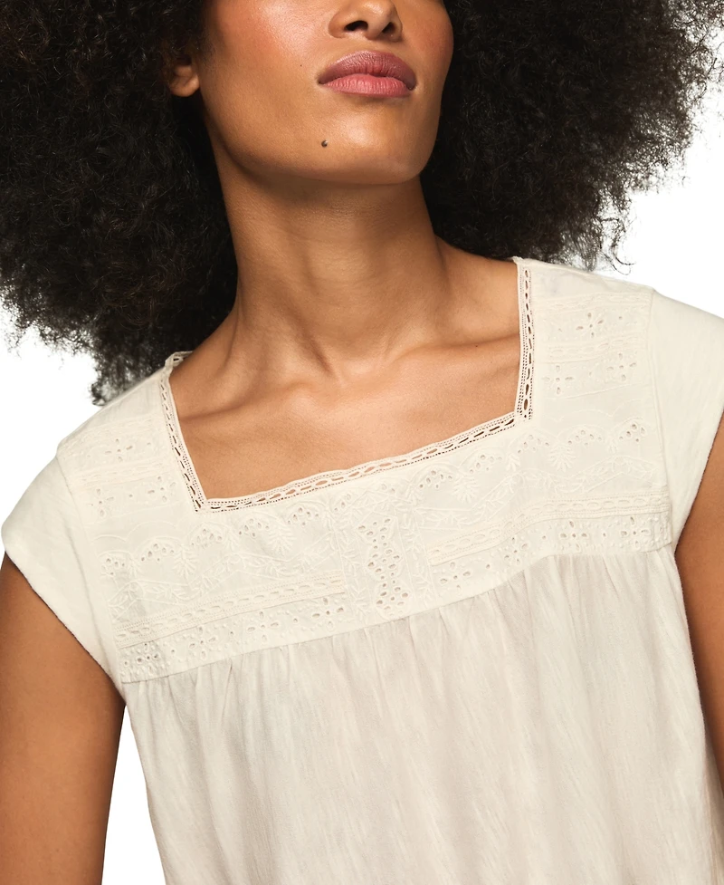 Lucky Brand Women's Square Neck Eyelet Blouse