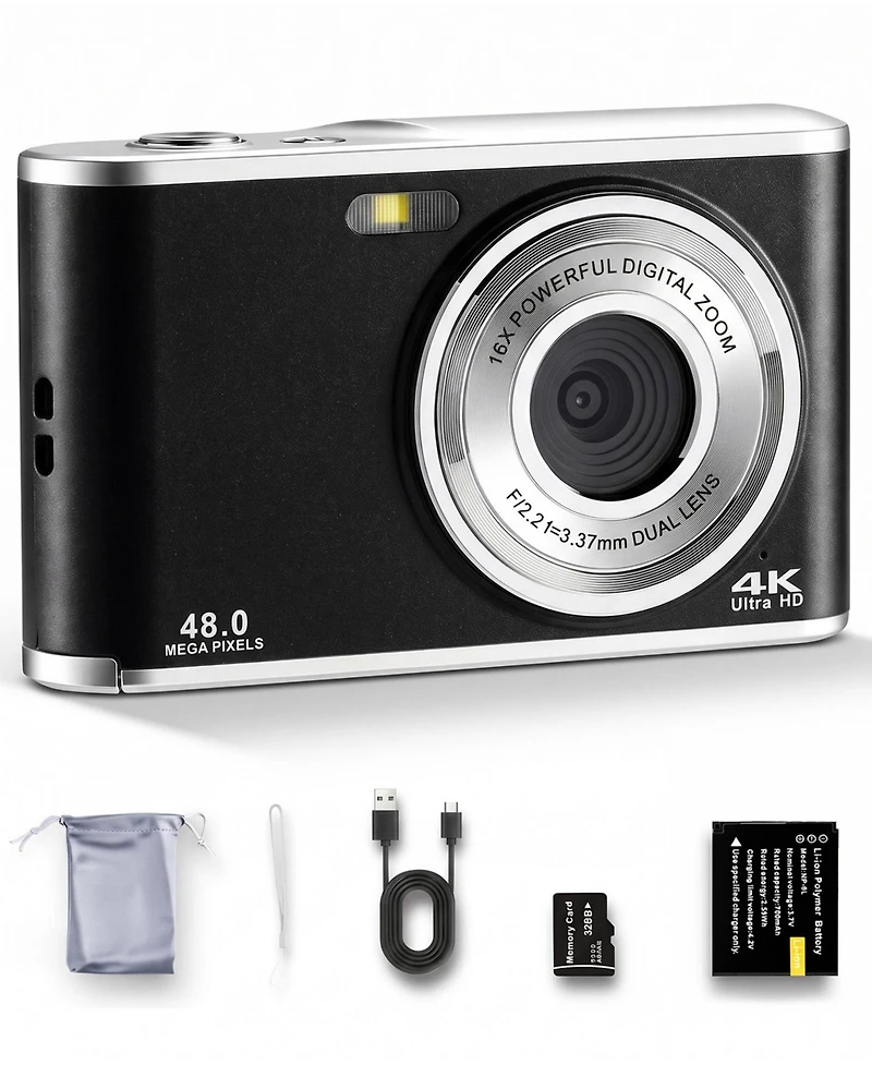 Sugift 4K Digital Camera 48MP Autofocus 16X Zoom Anti-Shake for Photography Vlogging with 32GB Card