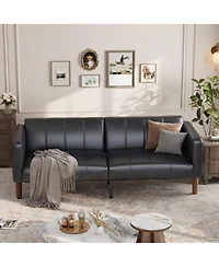 homfan 3-Mode Convertible Faux Leather Loveseat, Adjustable Backrest Futon Sofa Bed with Side Pockets, Mid-Century Furniture for Small Indoor Spaces