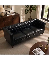 homfan 81'' Modern Leather Couch for Living Room, Mid Century Sofa with Deep Seat, Handmade Button Tufted Sofa, Chesterfield 3 Seat