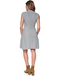 Eliza J Petite Cable-Knit Fit & Flare Mock Neck Dress