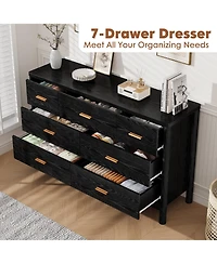 homfan 7 Drawer Dresser, 53.15" Wide Farmhouse Chest with Cylindrical Legs, Quiet Ball-Bearing Slides, Anti-Tip, Storage Organizer for Living Room