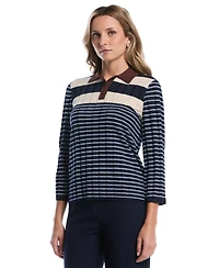Rafaella Petite Striped Polo 3/4-Sleeve Sweater