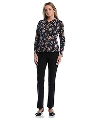 Rafaella Petite Floral Ruffle-Trim Long-Sleeve Blouse