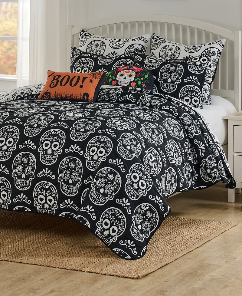 Greenland Home Fashions Sugar Skull Jacquard-Woven -Piece Coverlet Set