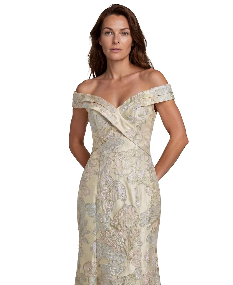 Rene Ruiz Occasion Women's Off The Shoulder Floral Jacquard Gown