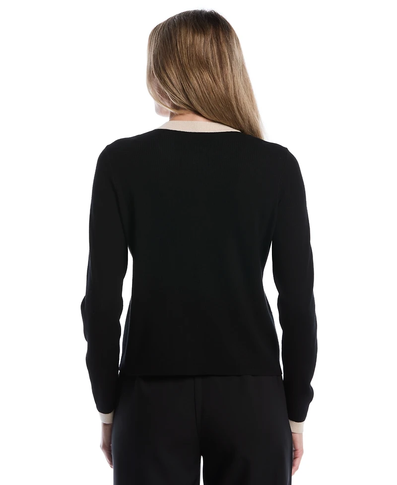 Rafaella Petite Colorblock Zip-Up Crewneck Cardigan